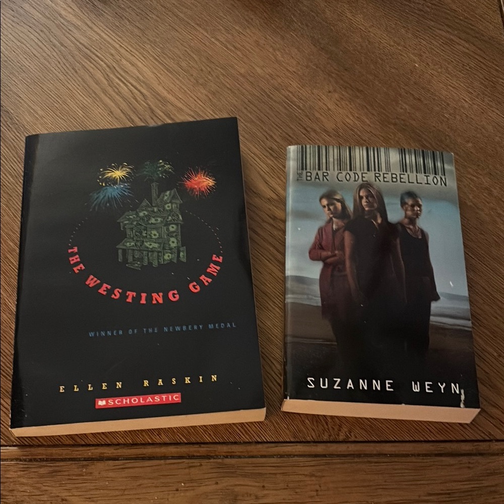 Two young adult books. The Westing Game & The Bar code Rebellion